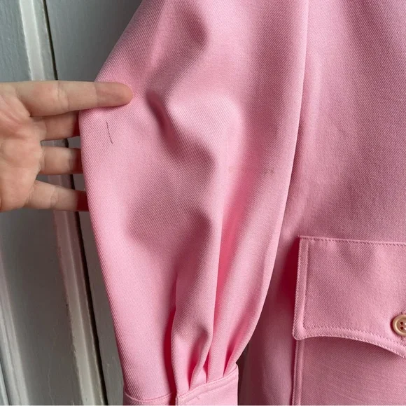 Vintage 70s Bubblegum Pink Dagger Collar Leisure Suit, 4-Pocket Jacket - Picture 4 of 11